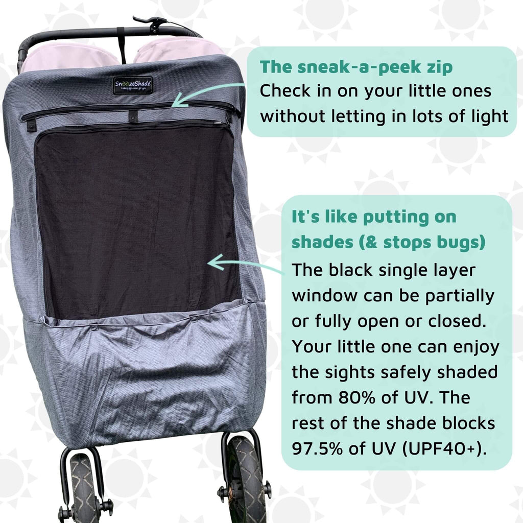 SnoozeShade Twin Deluxe (suitable from birth) | Double buggy/pushchair sun and sleep shade