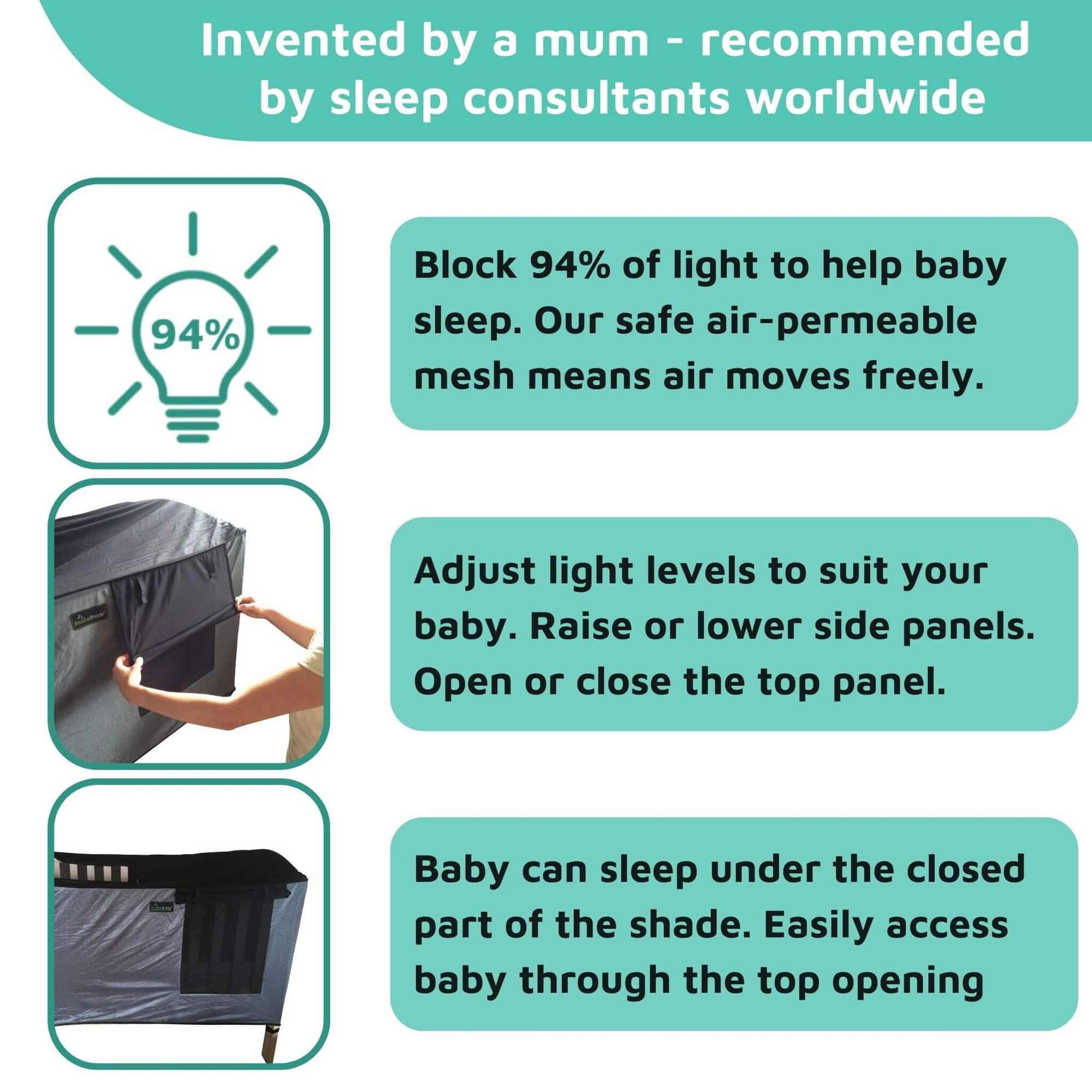 SnoozeShade for Cots | Cot blackout canopy | Air-permeable fabric